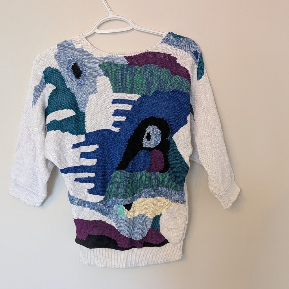 Franco Valeri, 80s sweater, cool color, multicolor, size Small